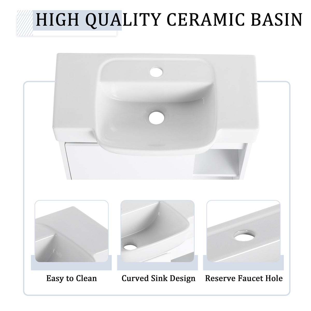 24'' Wall-Mounted Bathroom Vanity with Ceramic Sink - Glossy White
