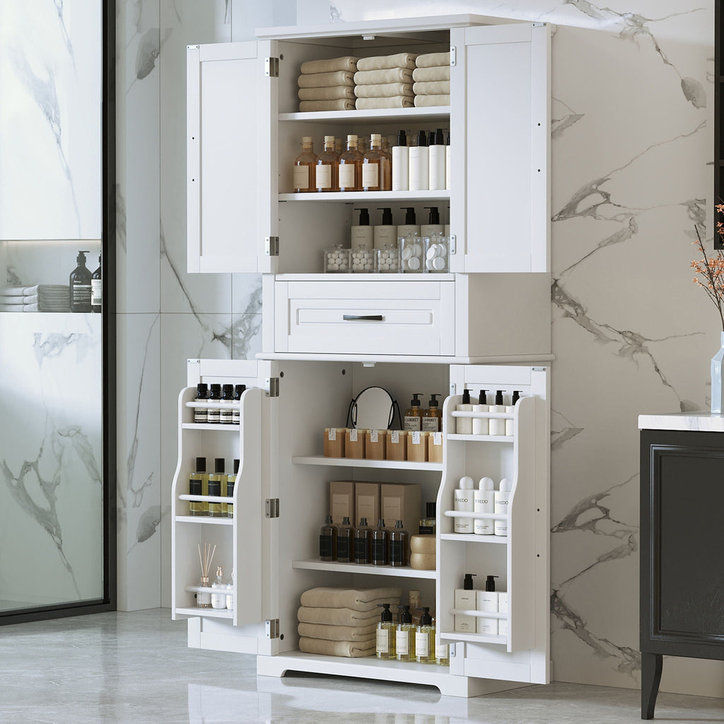 Bathroom Storage Cabinet with Adjustable Shelves and Drawer - Gray or White