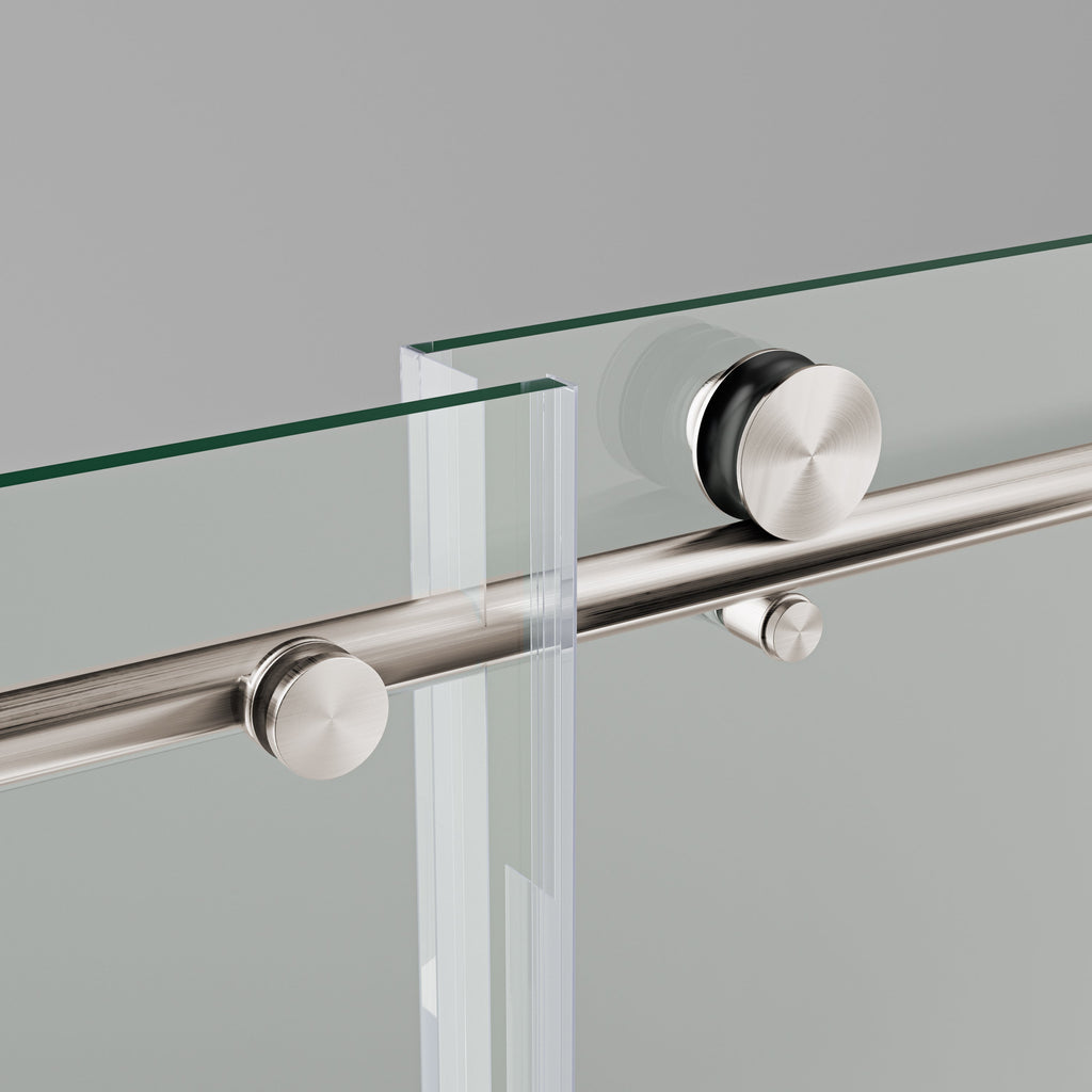 Frameless Sliding Shower Door with Tempered Glass - Brushed Nickel