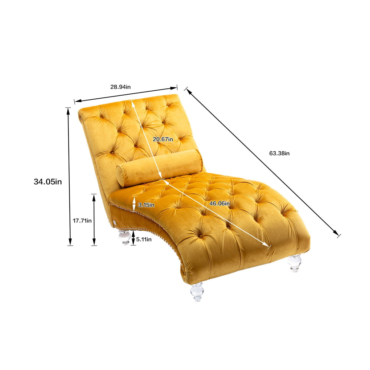 Velvet Button Tufted Chaise Lounge with Pillow - Multiple Colors