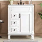 Compact Bathroom Vanity with Ceramic Sink and Storage Drawers - White, Green, Black