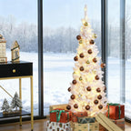 Pink 5ft Pencil Christmas Tree with Snow-Flocked Branches - Pink