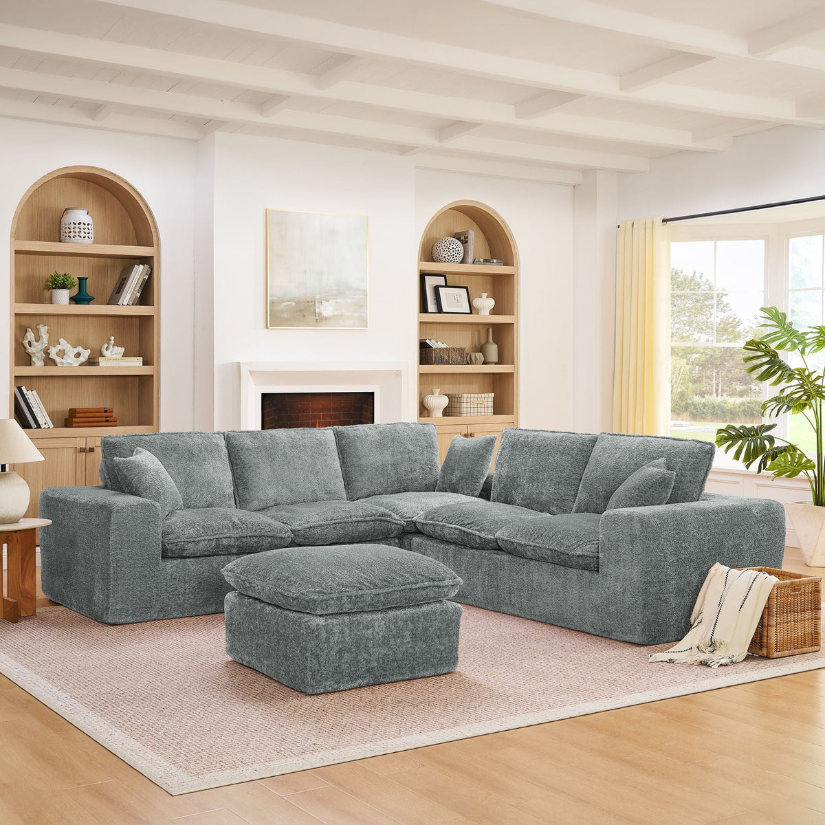 Sectional Sofa with Moveable Ottoman and Modular Design - Multiple Colors