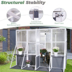 Wooden Lean To Greenhouse with Walk-In Design - White / Gray