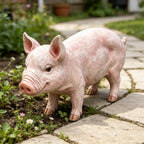 Cheerful Beige Pig Garden Statue with Weather-Resistant Finish - Beige