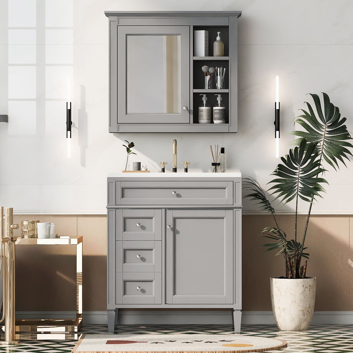 Bathroom Vanity with Medicine Cabinet and Storage - Multiple Colors