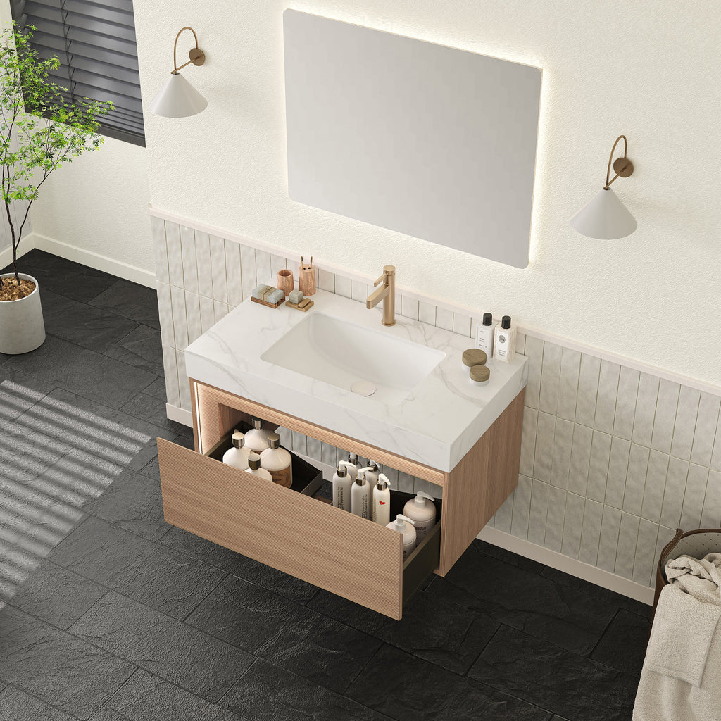 Nyah 36'' Bathroom Vanity with Sensor Lighting - Carrara