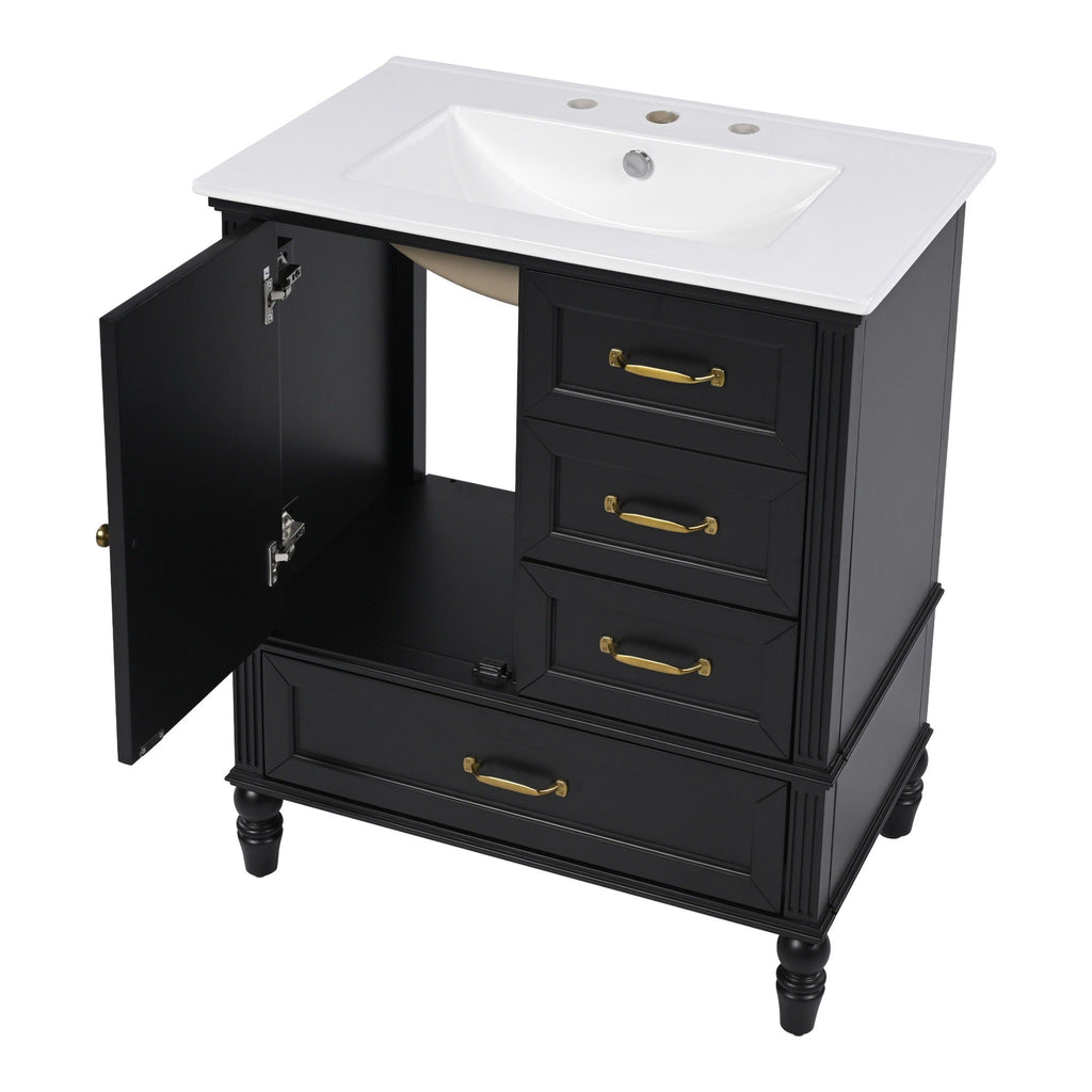 30" Bathroom Vanity with Sink and Soft-Close Drawers - White or Black