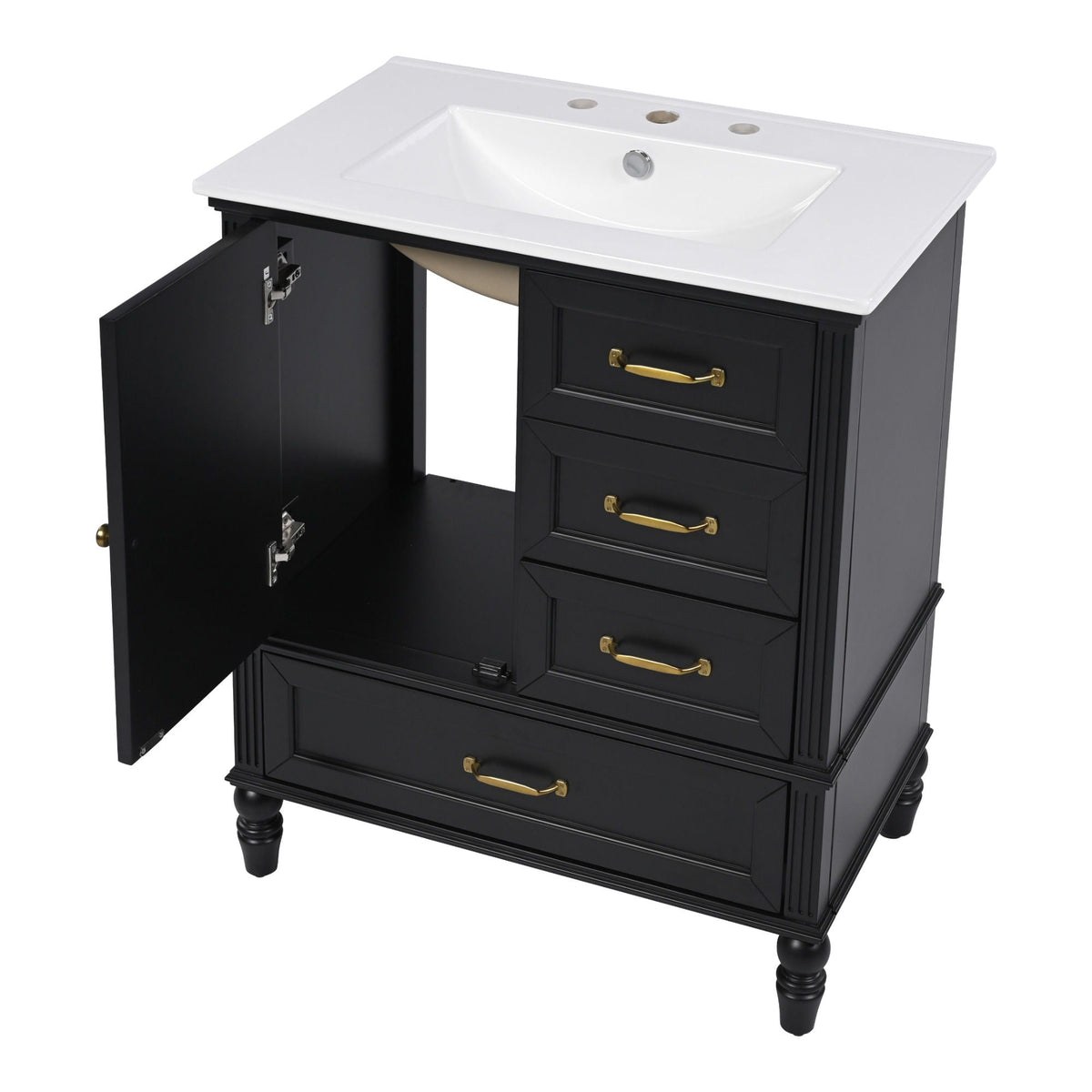 30" Bathroom Vanity with Sink and Soft-Close Drawers - White or Black