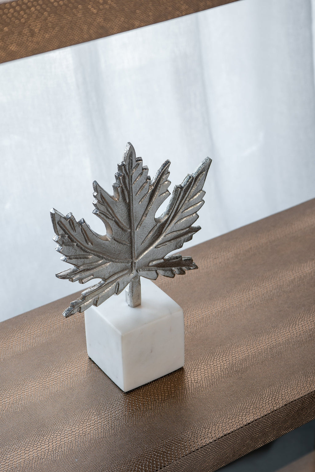 Aluminum Leaf Sculpture with Marble Base