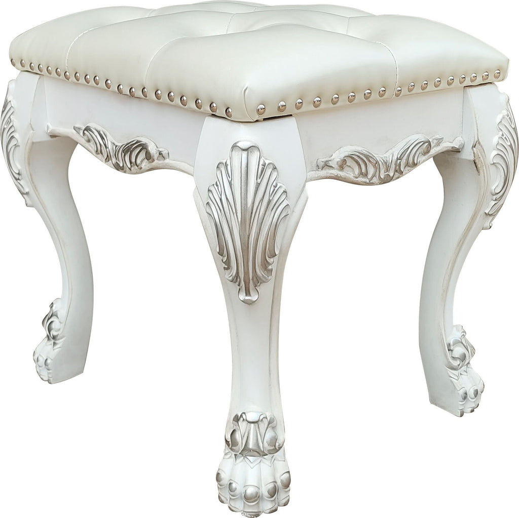Bone White Vanity Stool with Foam-Padded PU Leather Seat