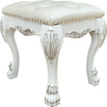 Bone White Vanity Stool with Foam-Padded PU Leather Seat