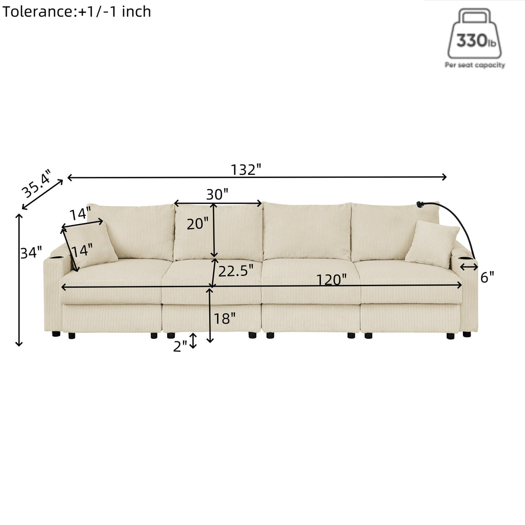Modern U-Shaped Couch with Storage and Ottomans