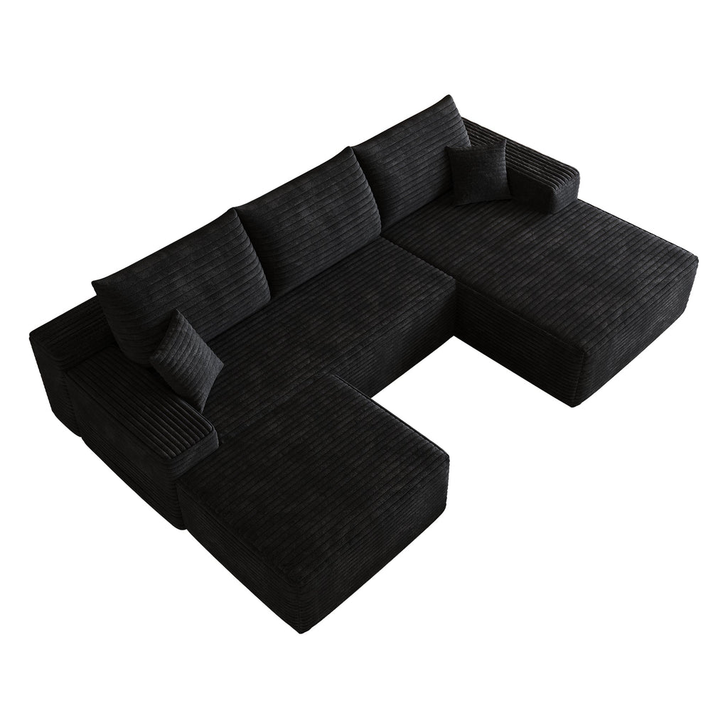 107" Cloud Sectional Sofa with Ottoman - Modern Minimalist Design - Black