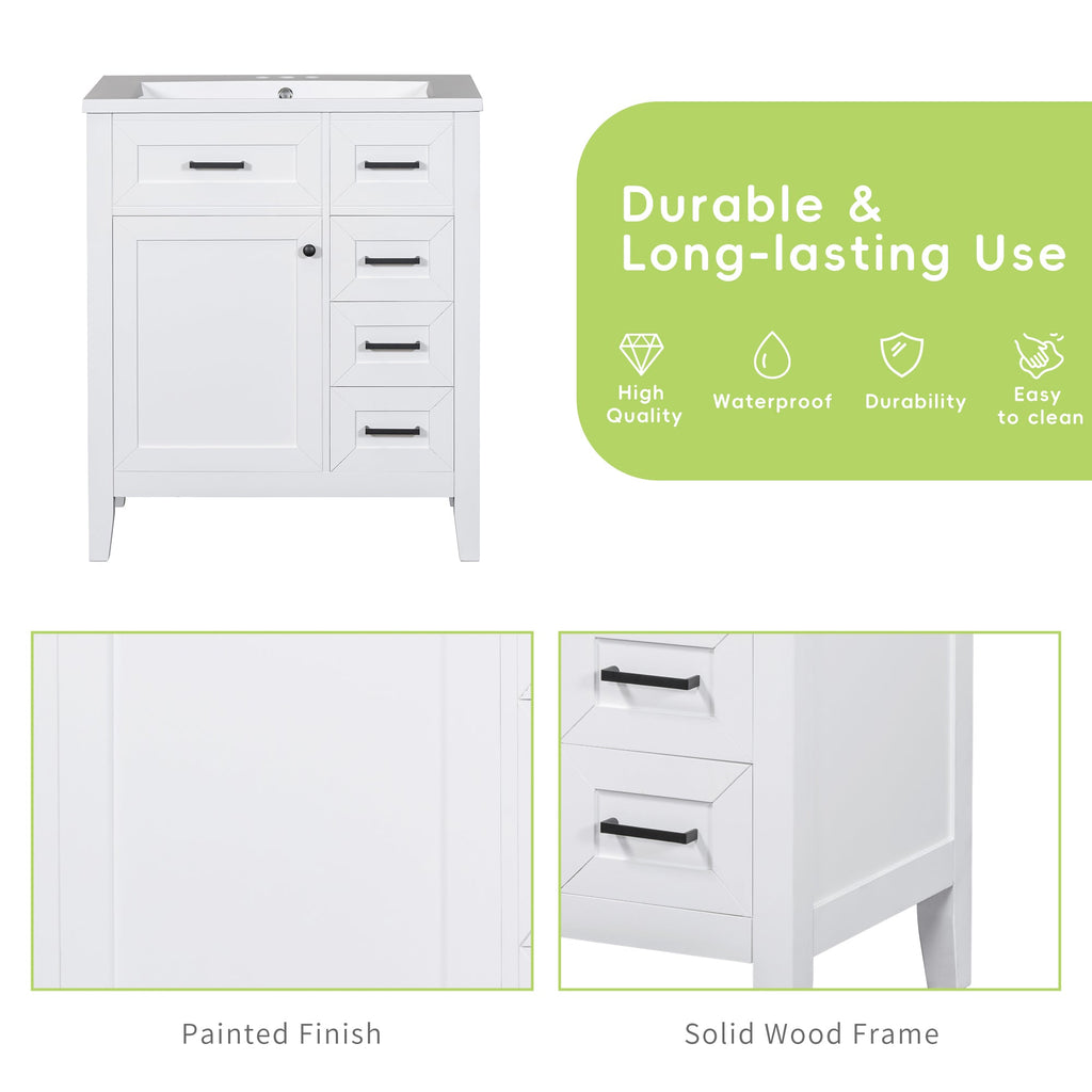 30" Bathroom Vanity Cabinet Base with Drawers - White