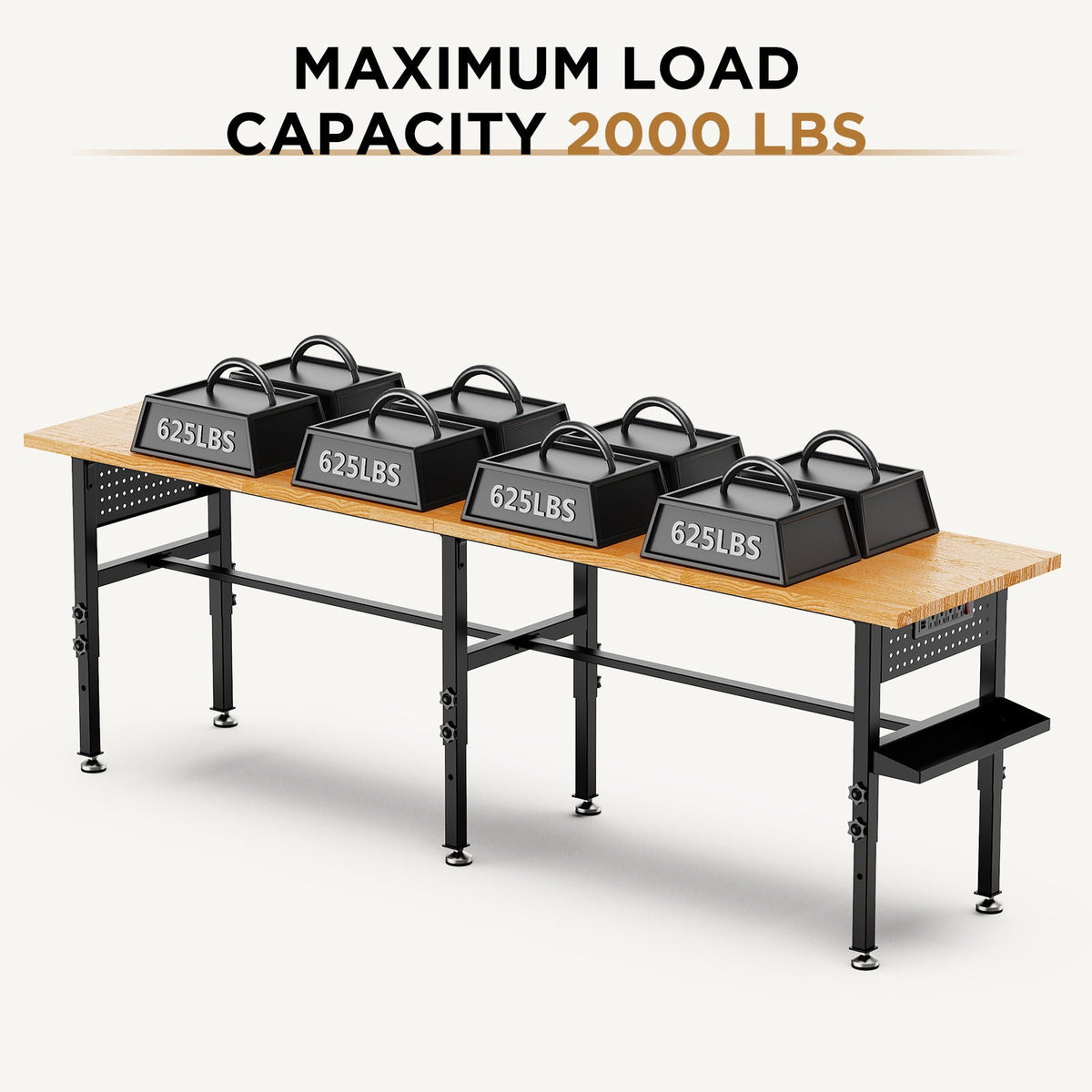 Adjustable Workbench with Pegboard and Power Outlet - Black