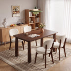63-Inch Walnut-Finish Dining Set with 4 Upholstered Chairs