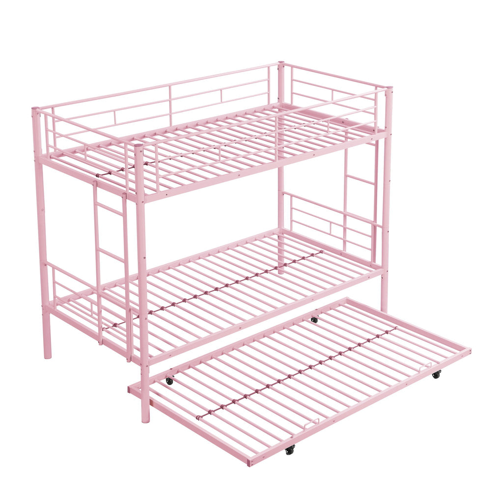 Twin Over Twin Metal Bunk Bed with Trundle - Black
