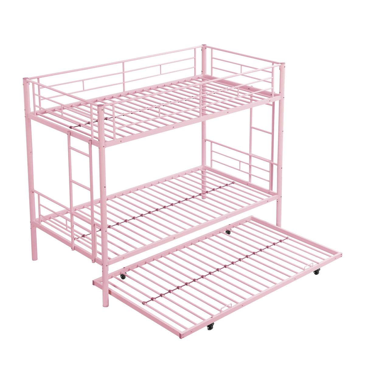Twin Over Twin Metal Bunk Bed with Trundle - Black