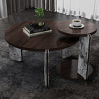 Coffee Table Set with Faux Marble Top - Dark Brown