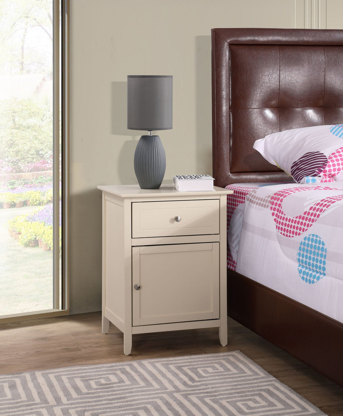 1 Drawer / 1 Door Nightstand with Durable Wood Construction - Multiple Colors