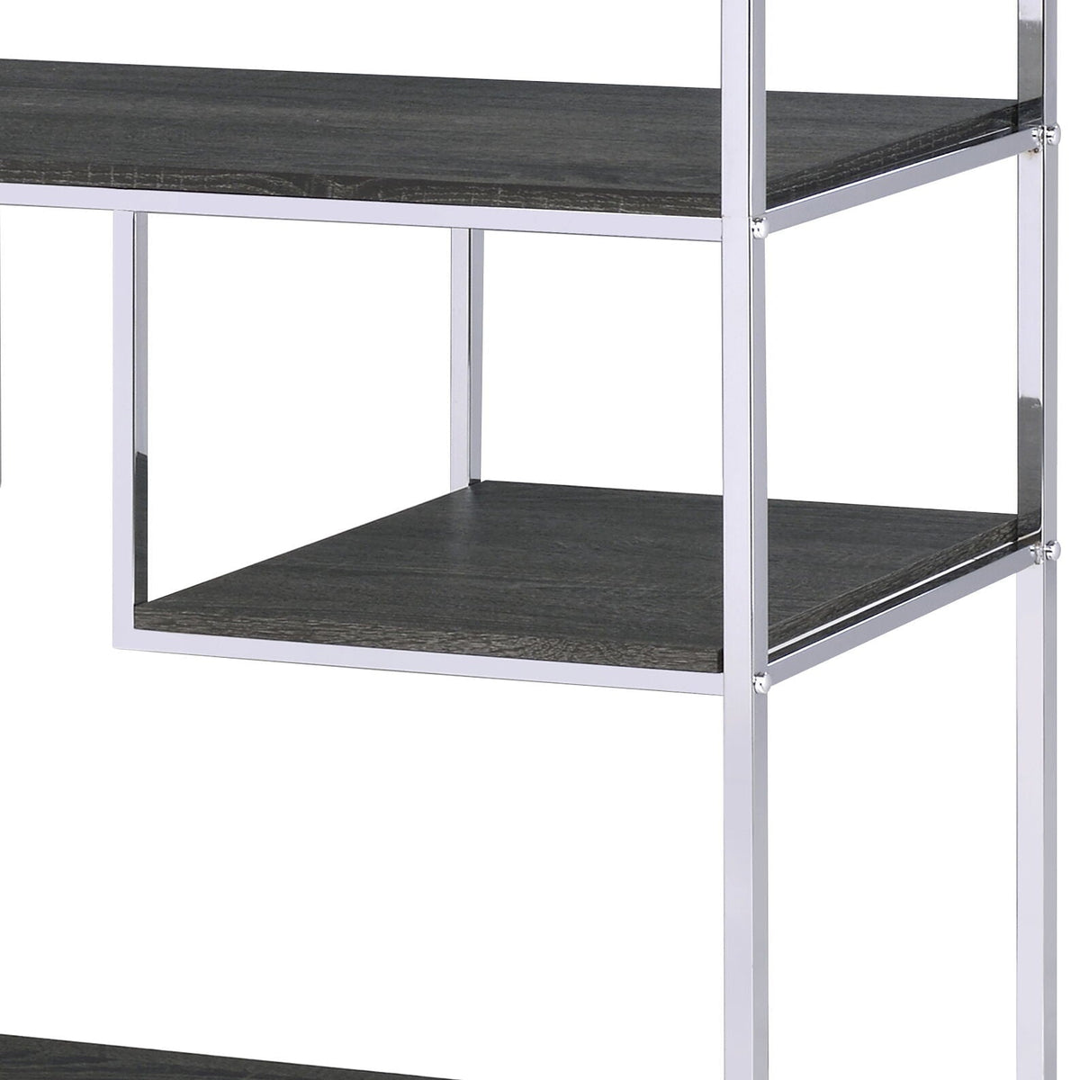 Gray Oak Bookshelf with Chrome Frame and 7 Open Shelves - Gray