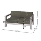 Outdoor Aluminum Loveseat with Deep Cushions - Silver