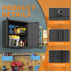 Metal Wall Mounted Tool Storage Cabinet with 2 Locking Doors and Adjustable Shelf - Gray or Black