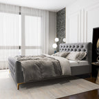 Elegant Design Upholstered Bed with Solid Wood Frame - Dark Gray