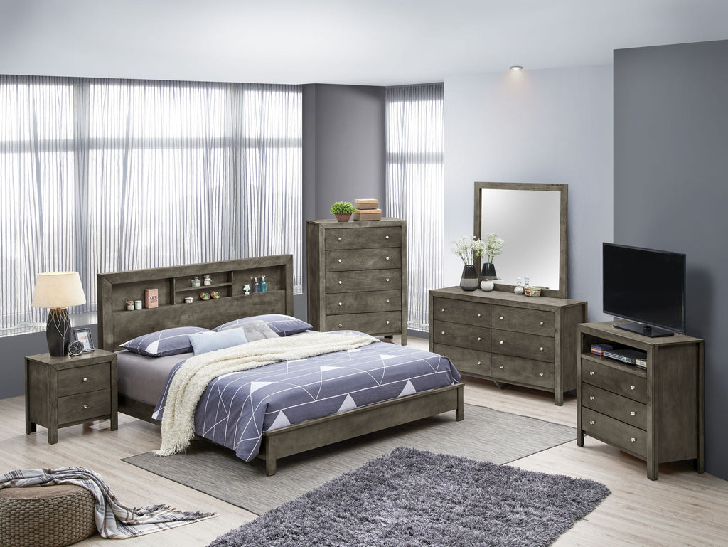 Transitional Storage Bed with Headboard Shelving - Multiple Colors