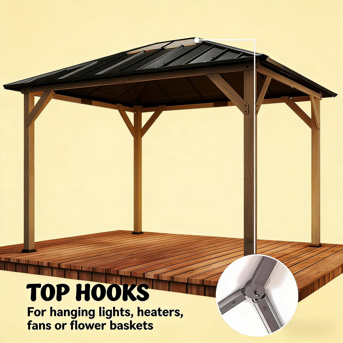 Spacious Outdoor Hardtop Gazebo with Durable Steel Roof - Natural Wood