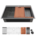 33" Drop In Kitchen Sink with Ledge Workstation - Gunmetal Black