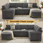 Convertible U-Shaped Sectional Sofa Bed with USB Ports and Storage – Black, Dark Gray, Blue