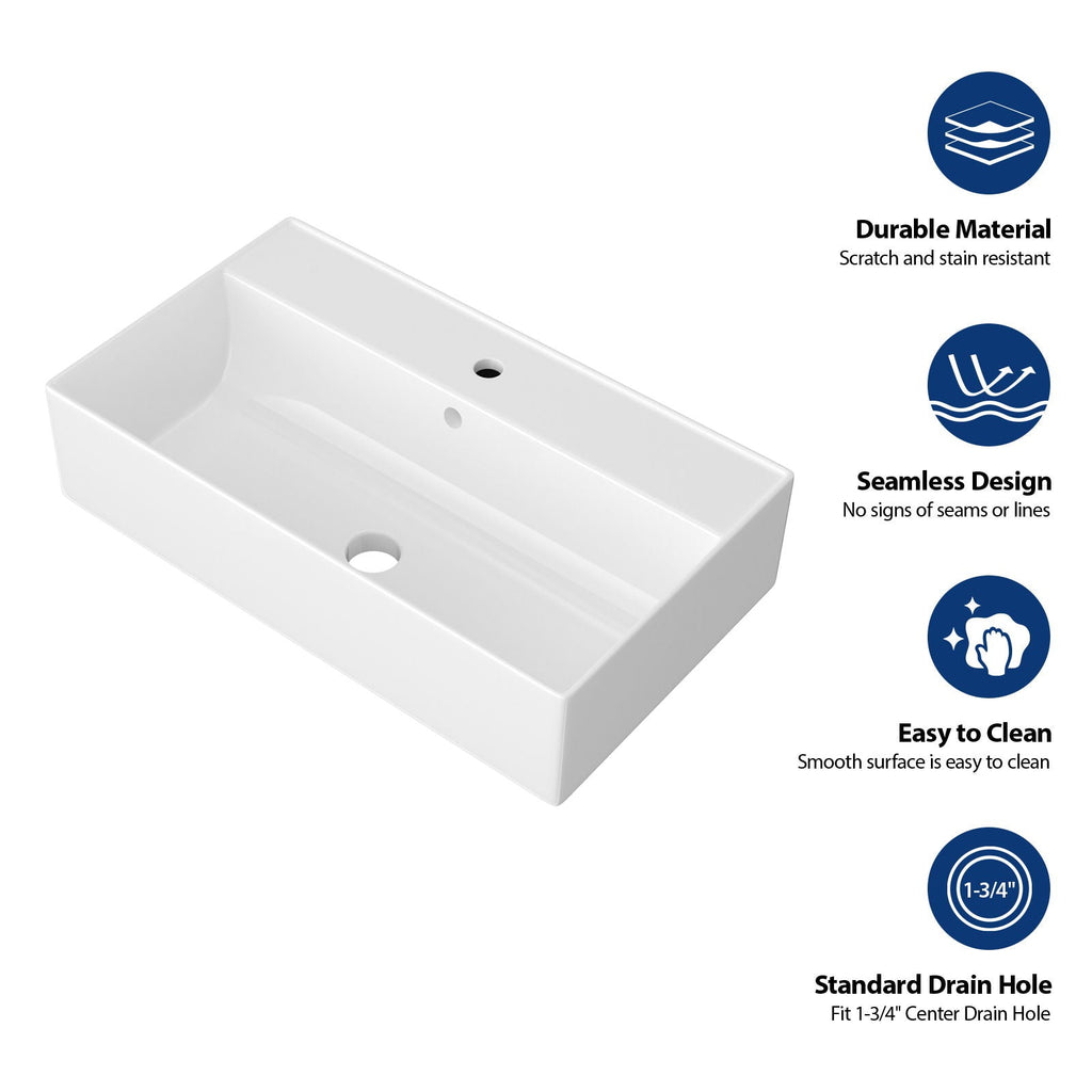 Wall Mounted Rectangular Bathroom Sink with Towel Bar - Black or Gold
