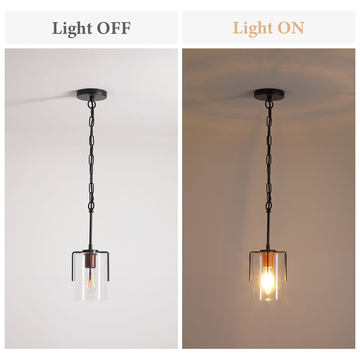 Adjustable Pendant Lighting with Clear Glass Shade - Black or Gold