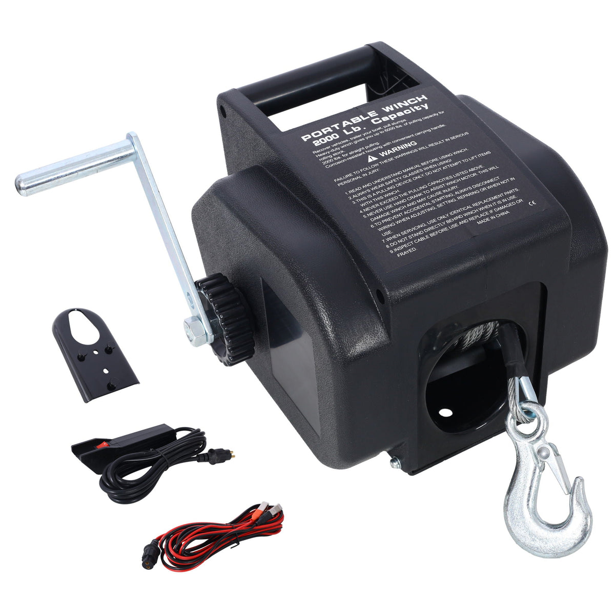 Reversible Electric Trailer Winch with Galvanized Wire Rope - Black