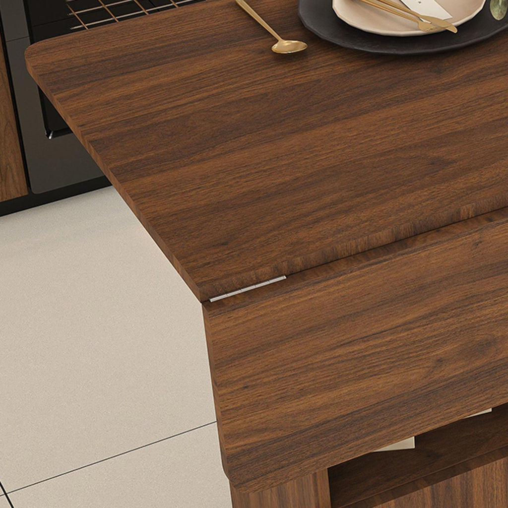 Multi Functional Folding Table with Storage Shelves and Wheels - Light Brown or Dark Brown