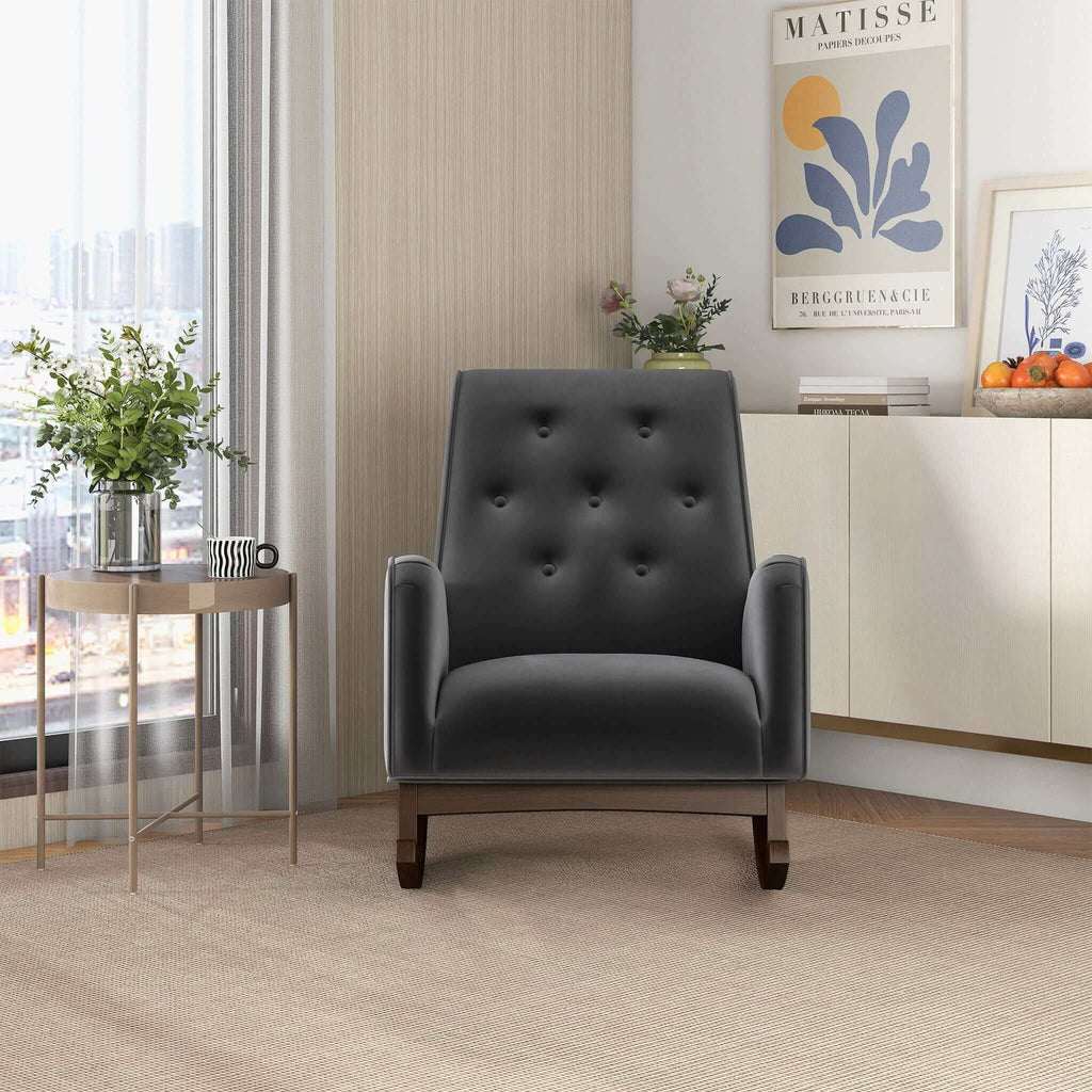 Mid-Century Modern Rocking Chair with High Density Foam Cushion - Dark Gray