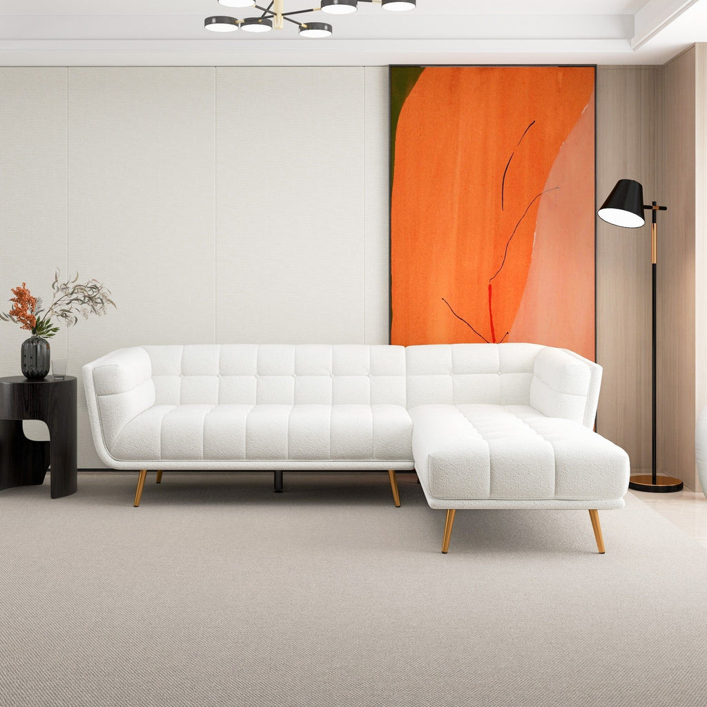 L Shape Sectional Sofa Tufted with Mid-Century Modern Design - Dark Gray or Beige