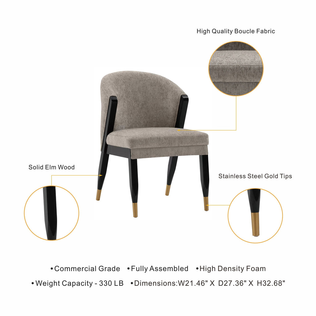 Ola Dining Chair with Solid Elm Wood Frame and High-Density Foam - Beige, Gray, or Dark Gray