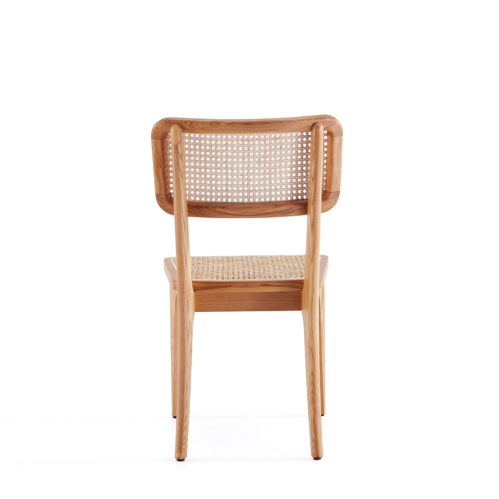 Solid Ash Wood Dining Chair Set with Rattan Cane Seat - Black or Light Brown