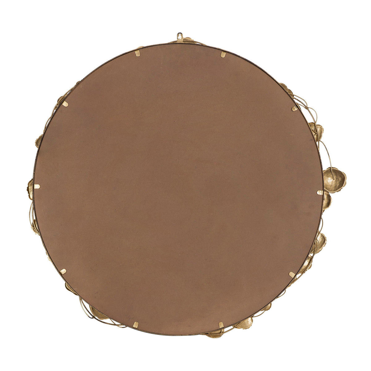Round Metal Wall Mirror With Leaf Accents in Gold