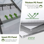 Windproof Greenhouse with Raised Base - Polycarbonate Panels - Black