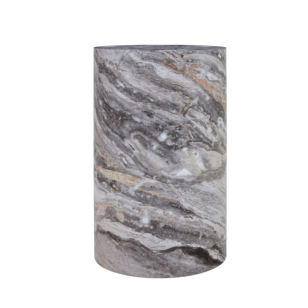 Gray Marble Textured Cylindrical Coffee Table with Stone Look - Gray