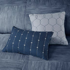 Navy Seersucker Comforter Set with Hypoallergenic Filling - King