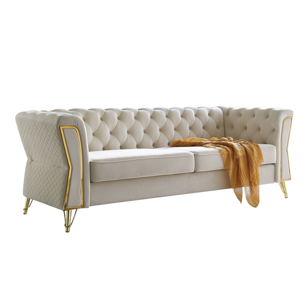 Modern Tufted Sofa with Metal Frame - Beige or Black