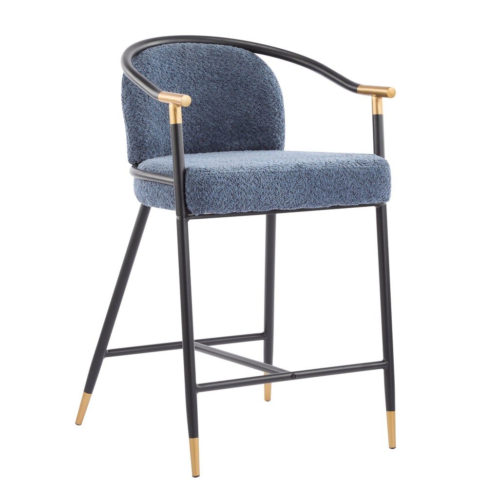 Upholstered Counter Stool Set of 2 with Metal Frame - Navy