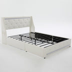 Wingback Upholstered Bed Frame with LED Lights and Charging Station - Black or White