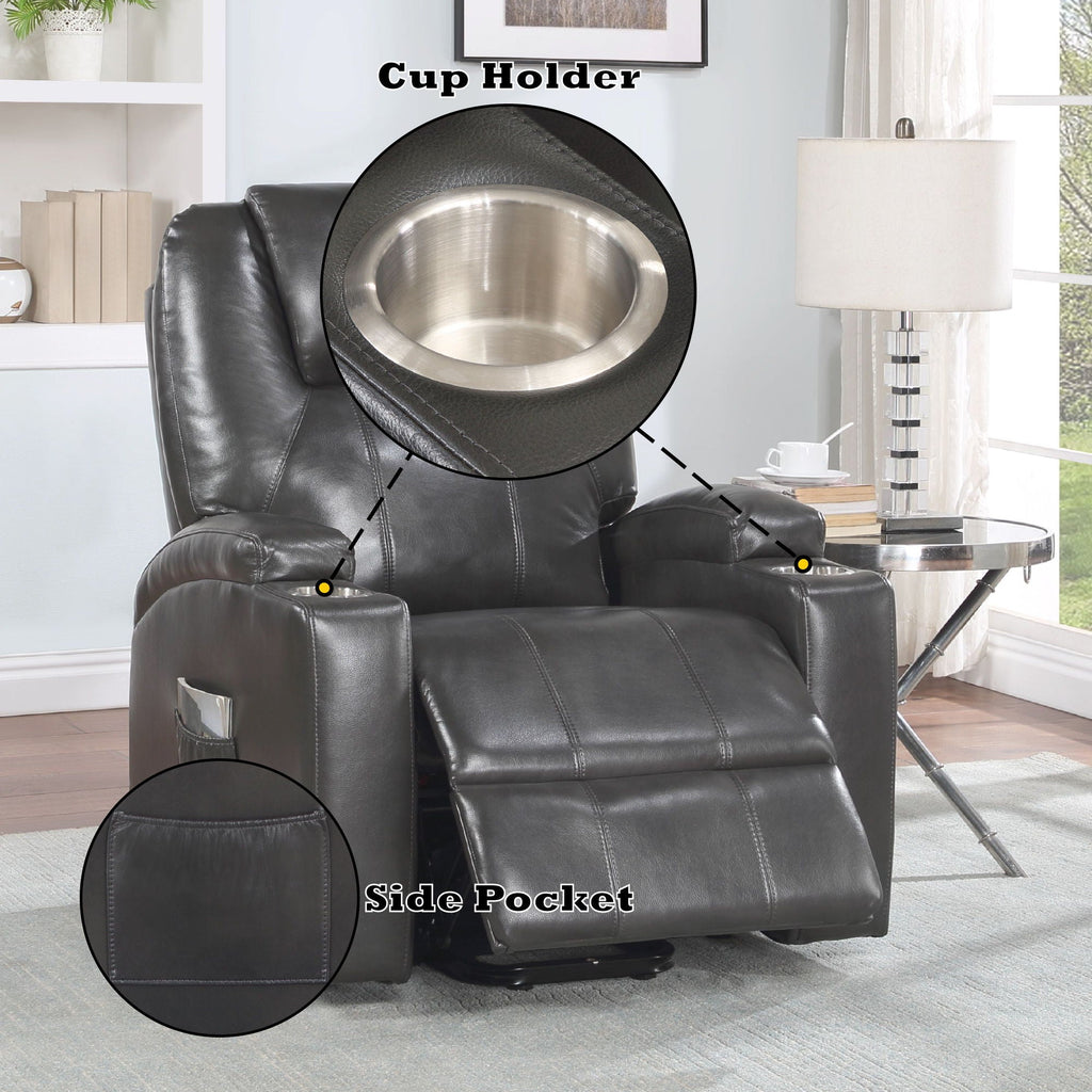 Recliner With Power Lift & Massage - Gunmetal