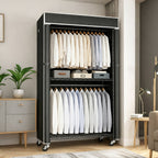 Freestanding Garment Rack with Dust Cover – Iron Frame, Mobile - Black